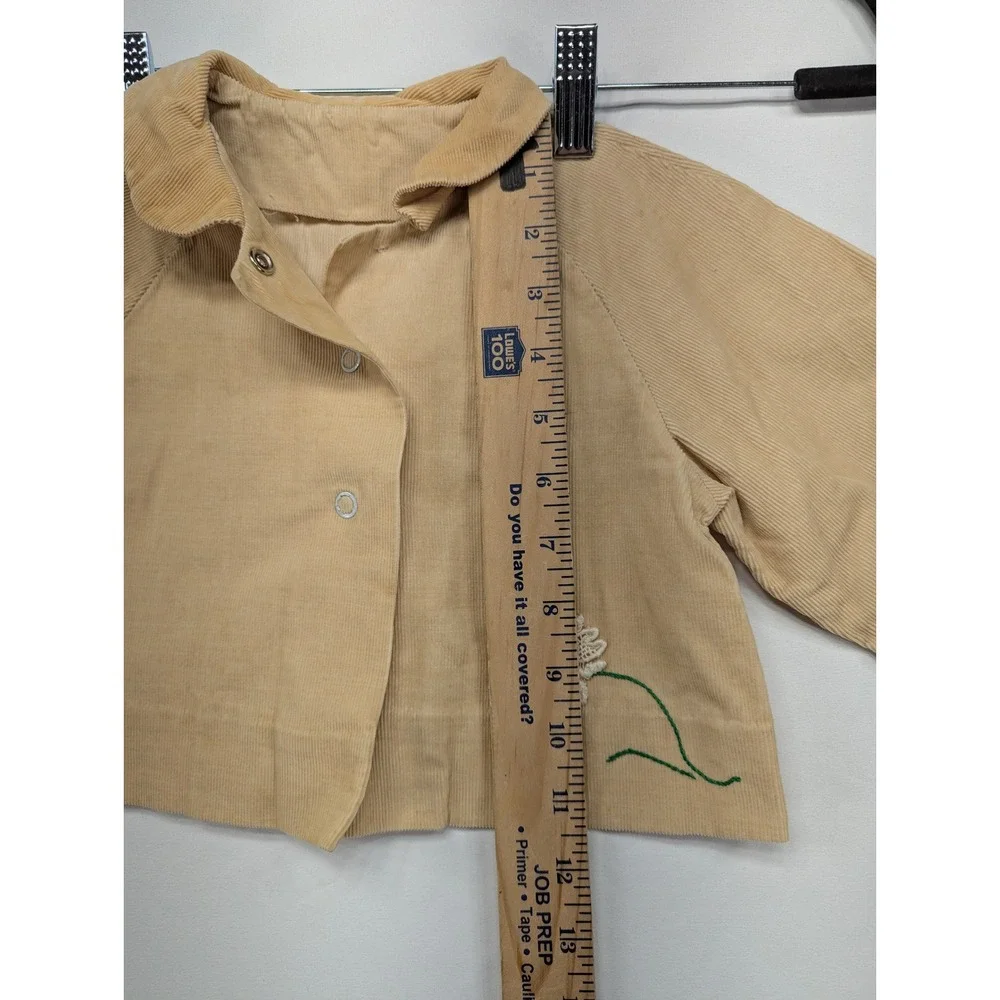 Vintage Tan Corduroy Baby Jacket Daisy Applique Snap‎ Front 3 Months Tan Retro